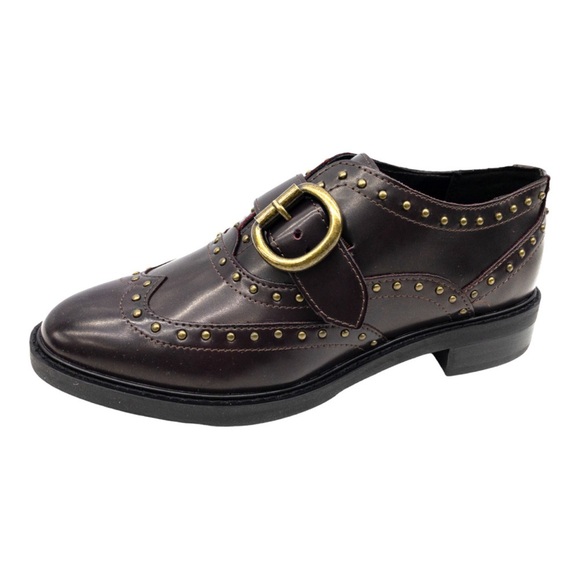 Marc Fisher Shoes - Marc Fisher Dark Red Brown Bryleigh Wingtip Studded Buckle Accent Oxfords 9.5